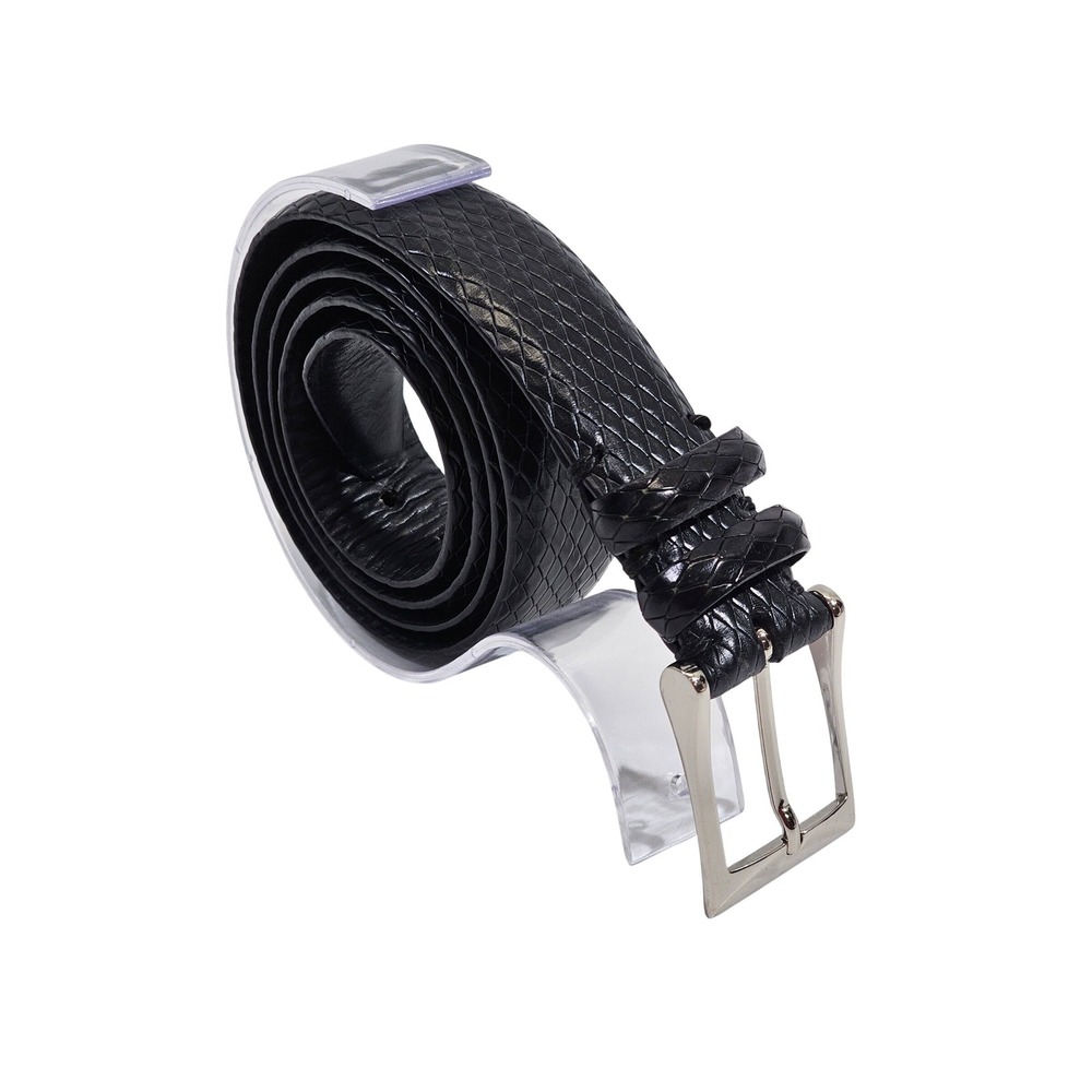 Bill Lavin Soft Collection Belt Mens 42 Black Embossed Leather Solid Brass Italy
